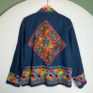 New Directions Vintage 90s Y2K Denim Jacket Multicolor Print Flower Button Up M